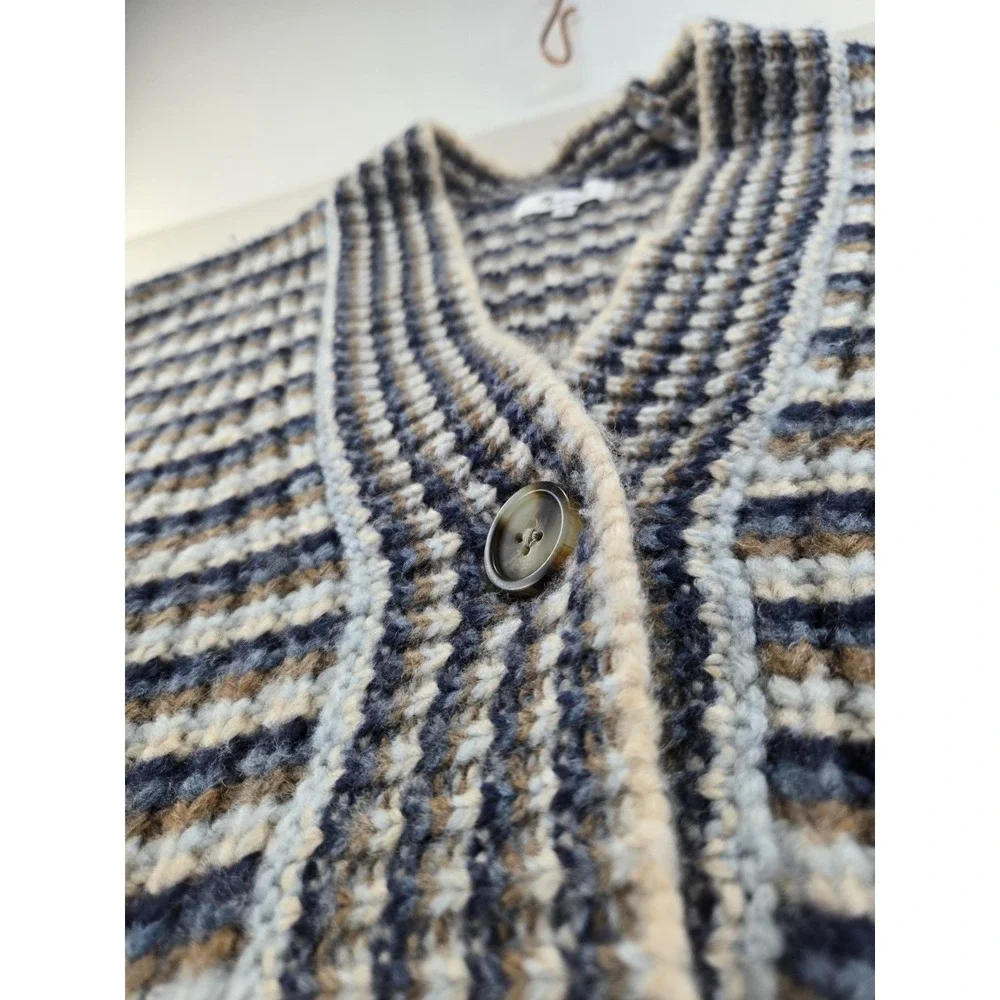 Madewell Women's Waller Crop Cardigan Sweater Striped Heather Cloudburst Large - Picture 4 of 9